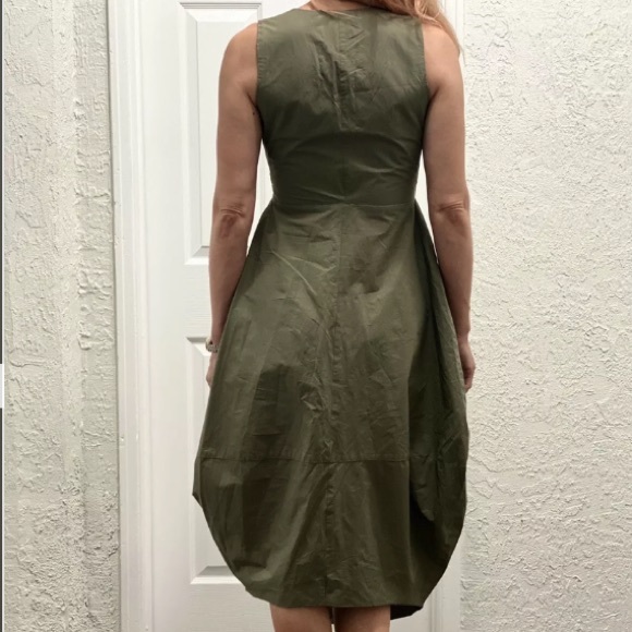 Imperial Olive Green Wrap Lagenlook Dress Made in Italy - Picture 3 of 8